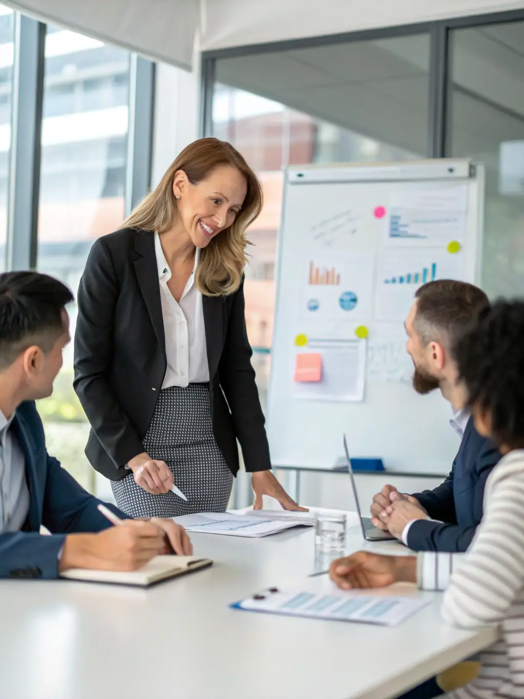 A business coach facilitating a goal-setting workshop, with participants actively engaged in defining their objectives and strategies.